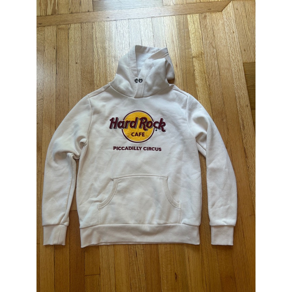 Hard Rock Cafe Piccadilly Circus Hoodie Cream Embroidered Logo Medium